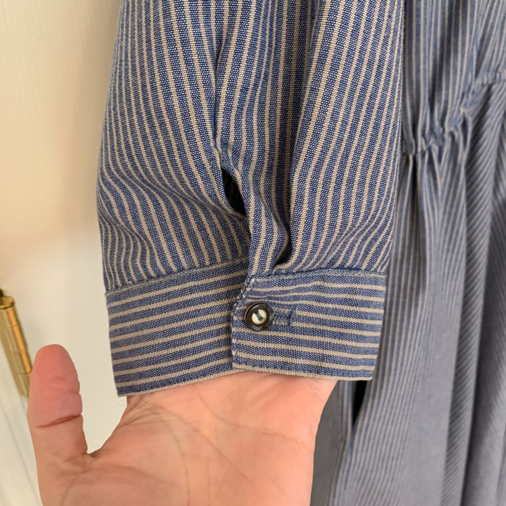 Railroad strip button down shirt dress with pockets and full circle skirt - Picture 7 of 8